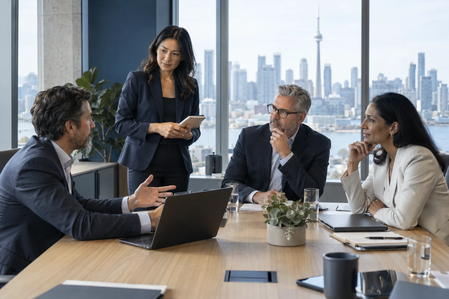 Professionals sharing perspectives around a conference table